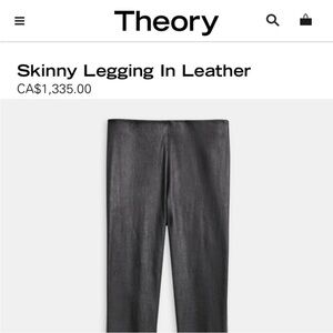 Theory leggings Adebelle 100% Lambskin Leather size 6 black
